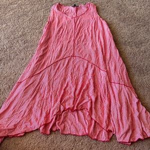 Worn once. Comfy USA red and white stripe sleeveless uneven hem dress